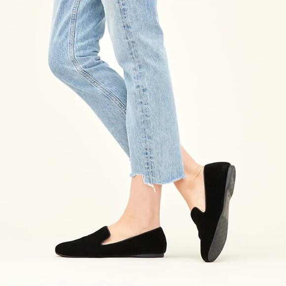 Birdies Shoes - Birdies The Starling Black Velvet Loafer Slip On Flat Shoes Quilted Insole Sz 7